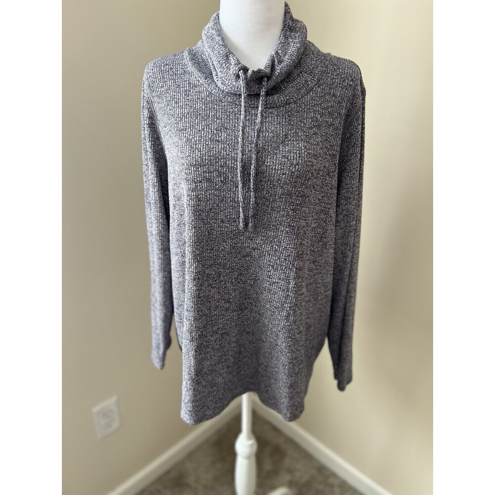 J. Jill Size XL Petites Cowl Neck Drawstring Ribbed Pullover Marled Purple